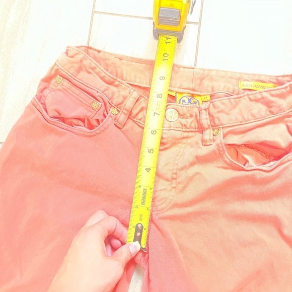 Tory Burch Alexa Cropped Skinny Stretch Jean Pants Sz 27 Coral Orange Capri Pant - Picture 6 of 7
